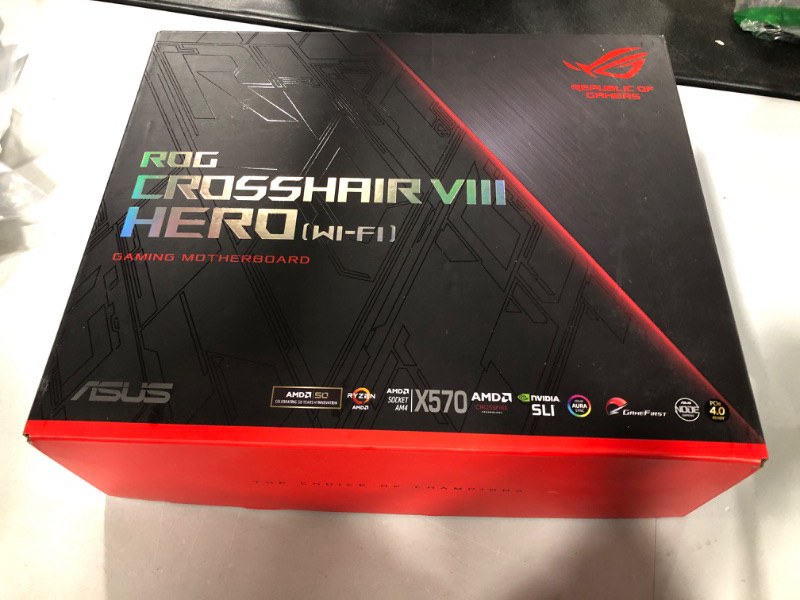 Photo 4 of ASUS ROG X570 Crosshair VIII Hero (Wi-Fi) ATX Motherboard with PCIe 4.0, on-Board WiFi 6 (802.11Ax), 2.5 Gbps LAN, USB 3.2, SATA, M.2, Node and Aura Sync RGB Lighting
OPEN BOX FOR PHOTOS 