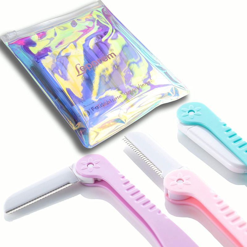 Photo 1 of 6 Pcs Eyebrow Razor - Premium Facial Razor, Foldable Facial Hair Remover, Eyebrow Trimmer/Shaper Set, Exfoliating Dermaplaning Tool for Women & Men with Bonus Holographic Zipper Bag

