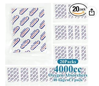 Photo 1 of 20 Count Individually Wrapped Oxygen Absorbers 4000cc for Food Storage & Mylar Bags & Manson Jars,O2 Absorbers Food Grade for Species Coffee Beans Candy Homemade Jerky