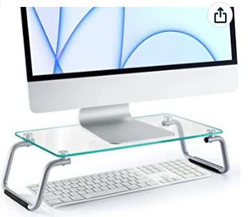 Photo 1 of Glass Monitor Stand, Monitor Stand for Desk, Clear Monitor Stand with Tempered Glass, Glass Monitor Stand Riser for Monitor/Laptop/Printer, 4.7 inch Height- LORYERGO 
