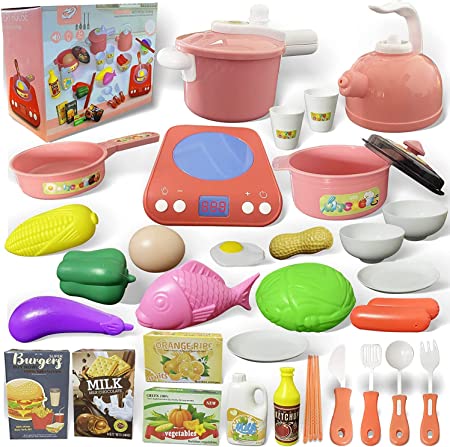 Photo 1 of BAIMINGGE Play Food Sets for Kids, Kitchen Play Kitchen Food, Realistic Food Toys Kitchen Accessories for Kids, Cooking Utensils Toys, Birthday Gift Educational Toys Food Assortment