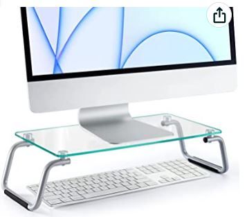 Photo 1 of Glass Monitor Stand, Monitor Stand for Desk, Clear Monitor Stand with Tempered Glass, Glass Monitor Stand Riser for Monitor/Laptop/Printer, 4.7 inch Height- LORYERGO
