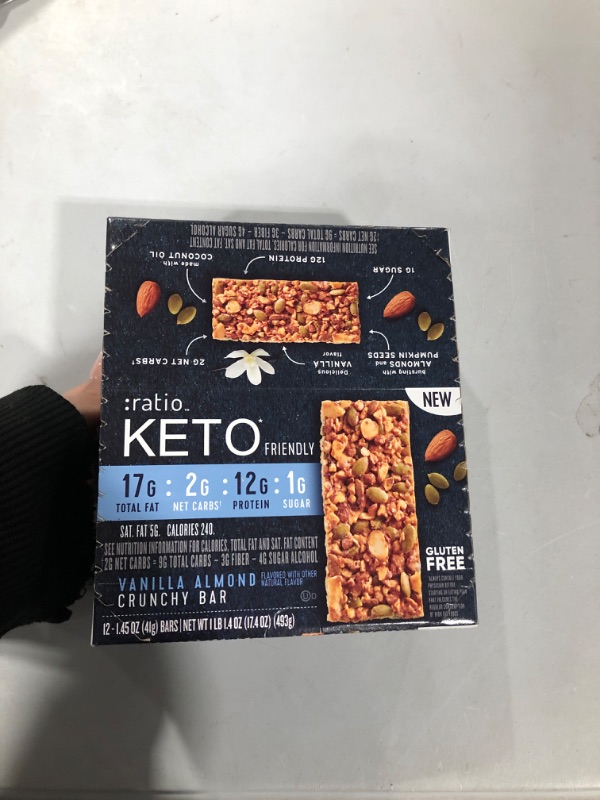 Photo 2 of :ratio KETO Friendly Crunchy Bars, Vanilla Almond, Gluten Free Snack, 17.4 oz, 12ct (Pack of 1) Vanilla Almond 1 Count (Pack of 1)