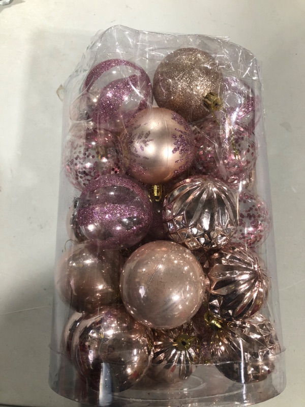 Photo 2 of 34Ct Christmas Balls Ornaments, 60mm/2.36" Shatterproof Christmas Tree Ornaments Indoor & Outdoor Xmas Decorations Hanging Balls (Pink,2.36")