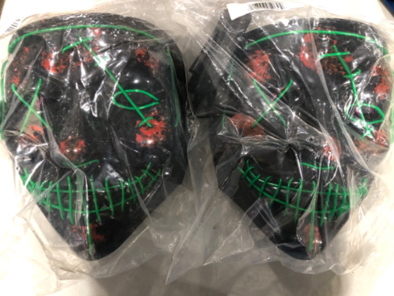 Photo 2 of 2 Pack Purge Masks Led Light Up Masks Scary Masks for Halloween, Festival Cosplay Green+purple