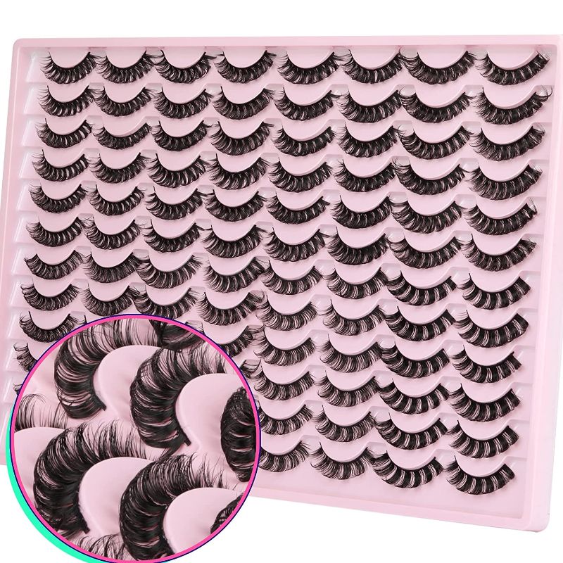 Photo 1 of 48 Pairs False Eyelashes Fluffy Mink Lashes Natural Look Wispy Russian Strip Eye Lashes Pack D Curl Curly Fake Eyelashes Wholesale Bulk
