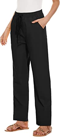 Photo 1 of YOCUR Womens Casual Elastic High Waisted Work Pants Cotton Straight Leg Drawstring Trousers Size XL