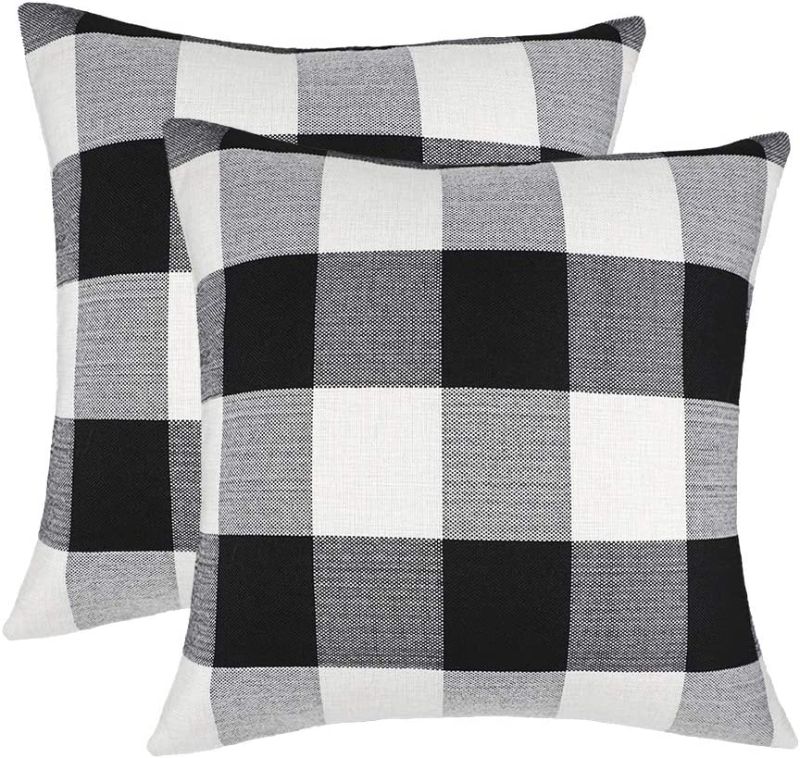 Photo 1 of 4TH Emotion Set of 2 Farmhouse Buffalo Check Plaid Throw Pillow Covers Cushion Case Polyester Linen for Fall Home Decor Black and White, 24 x 24 Inches 