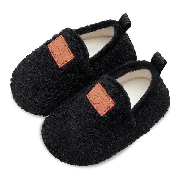 Photo 1 of Barerun Toddler Kids House Warm Shoes Slippers with Memory Foam Slip On Sole Protection Slipper Indoor Outdoor Black 22-23