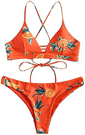 Photo 1 of ZAFUL Women Lace up Braided Strap Bikini Set Padded V Neck High Leg Two Piece Swimsuit
Size S