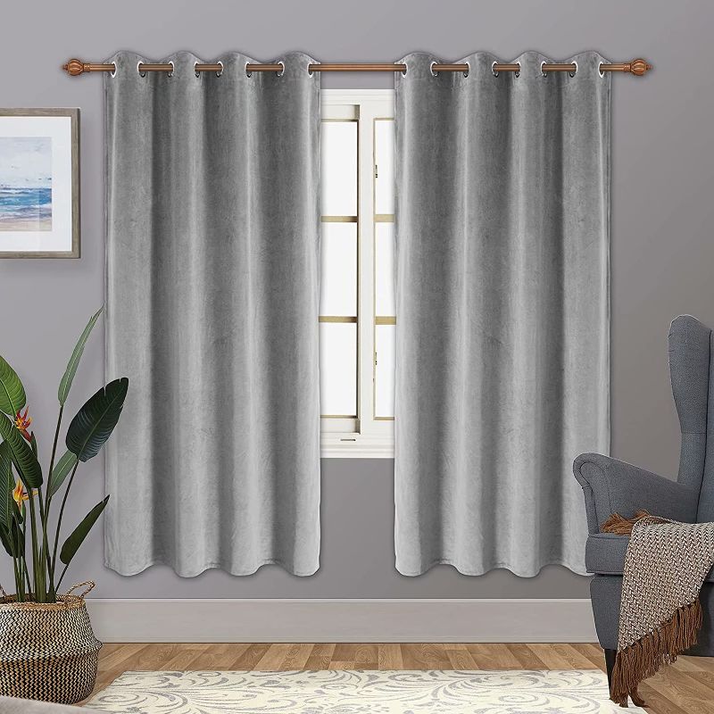 Photo 1 of ZHAOFENG Grey Velvet Curtains with Grommet, Blackout Soft Luxury Thick Sunlight Dimming Heat Insulated Privacy Protect Velour Drapes for Bedroom and Office, 2 Panels, W52 x L72 Inches 