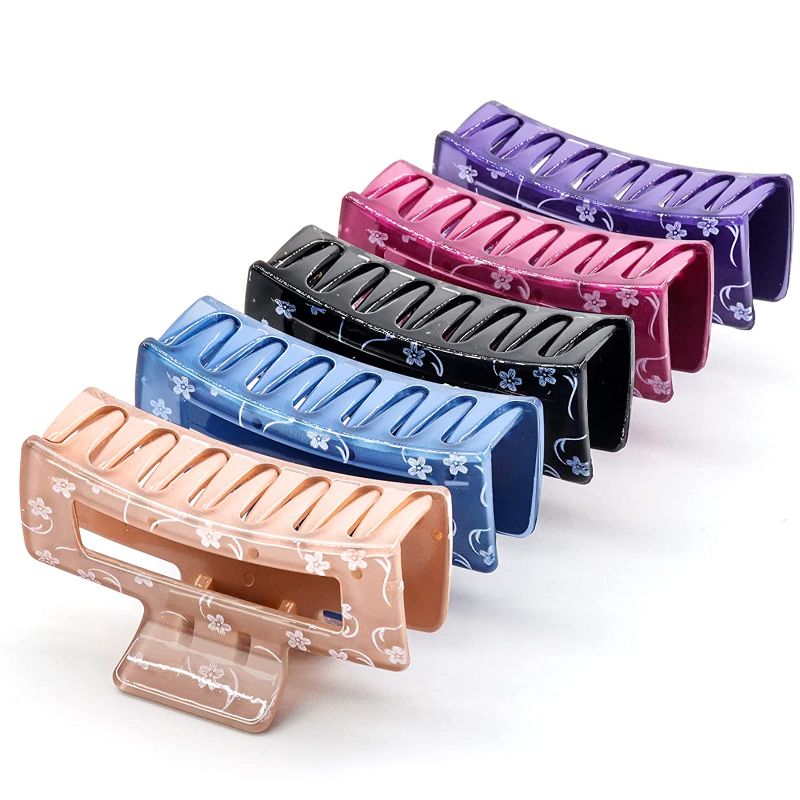 Photo 1 of 5 Pack Hair Claw Clips, Square Claw Hair Clips for Women Girls, 3.4" Fashion Hair Claws Non-slip Strong Hold Hair Clamps, Claw Clips for Thin Thick Hair 