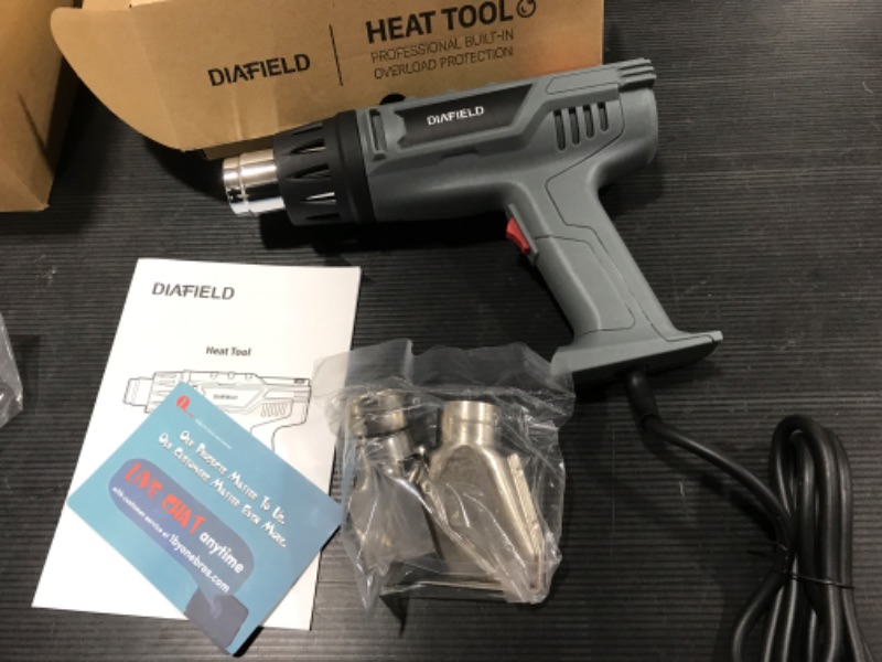 Photo 1 of 1850W Heat Gun Variable Temperature Settings 112 120, DIAFIELD Fast Heat Hot Air Gun, Durable& Overload Protection, with 4 Nozzels for Shrink Wrap,Vinyl, Crafts, Epoxy Resin