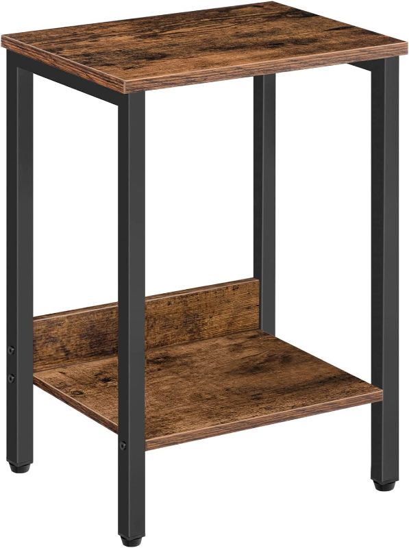 Photo 1 of ALLOSWELL End Table, Side Table with Storage Shelf, Slim Nightstand, Steel Frame, for Living Room, Study, Bedroom, Industrial Design, Rustic Brown ETHR5001 