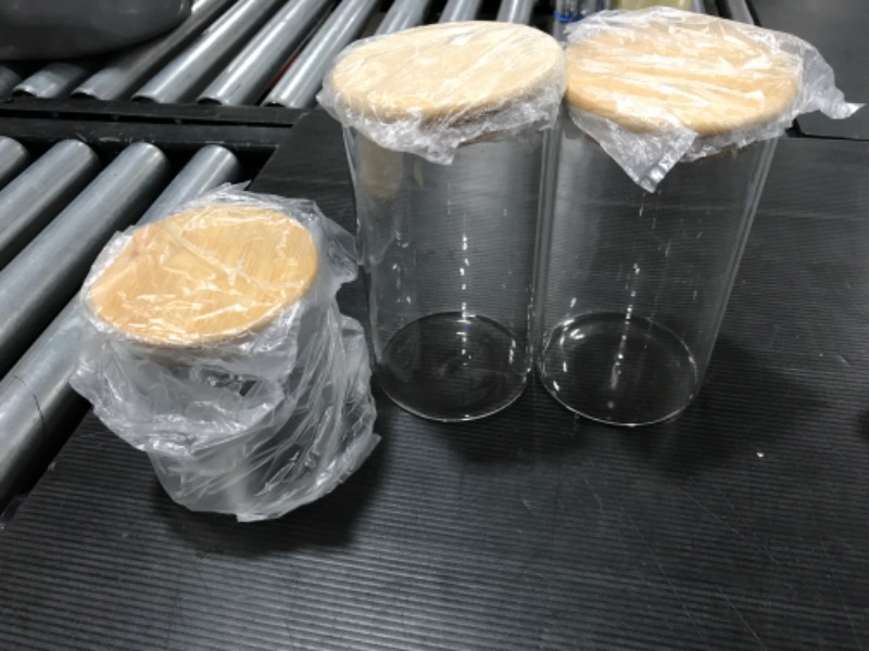 Photo 1 of 6 Piece Glass Storage Jars Set with Airtight Bamboo Lids