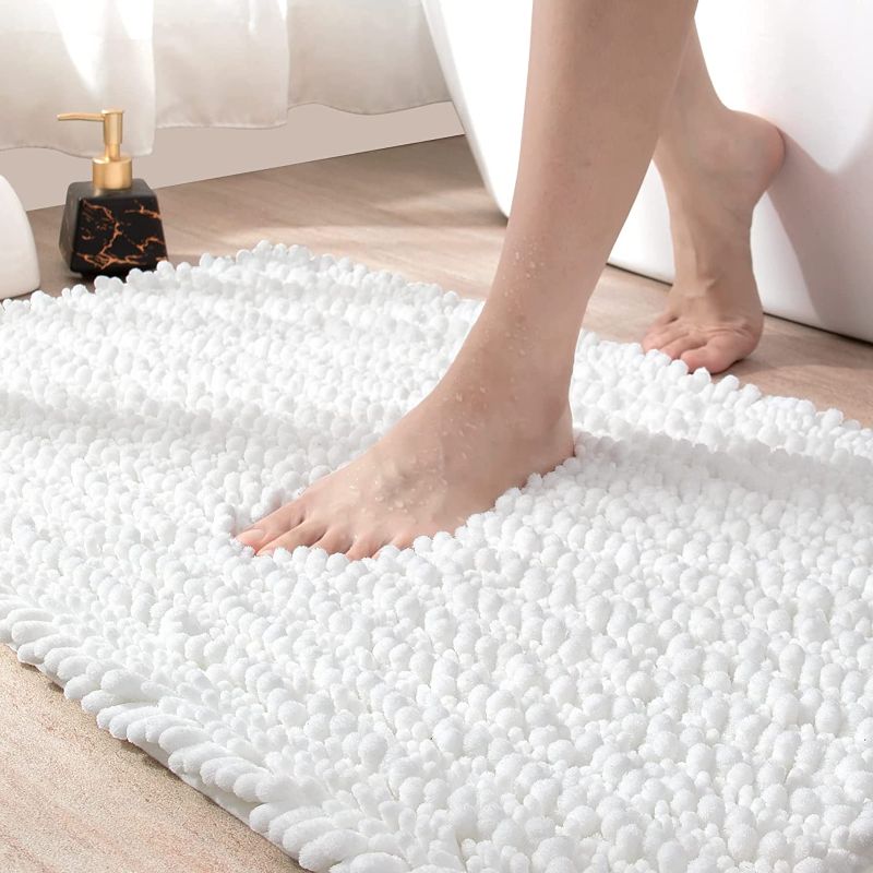 Photo 1 of Bath Mat Bathroom Rug Non Slip Absorbent and Soft Floor Mats Washable White