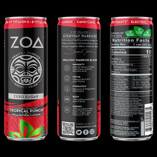 Photo 1 of ZOA Zero Sugar Energy Drink, Tropical Punch 12oz (6 pack)
