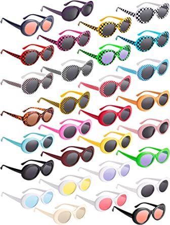 Photo 1 of 30 Pairs Retro Clout Oval Goggles 30 Colors Retro Kurt Mod Sunglasses Thick Frame Sunglasses Round Lens
