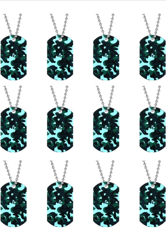 Photo 1 of 12 Pcs Camouflage Dog Tags Acrylic Army Dog Tags Camo Dog Tag Necklace Camouflage Military Dog Tags with Metal Chains for Soldier Military Theme Birthday Party for Man Women Dog