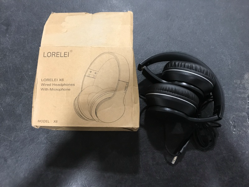 Photo 2 of LORELEI X6 Over-Ear Headphones with Microphone, Lightweight Foldable & Portable Stereo Bass Headphones with 1.45M No-Tangle, Wired Headphones for Smartphone Tablet MP3 / 4 (Space Black)