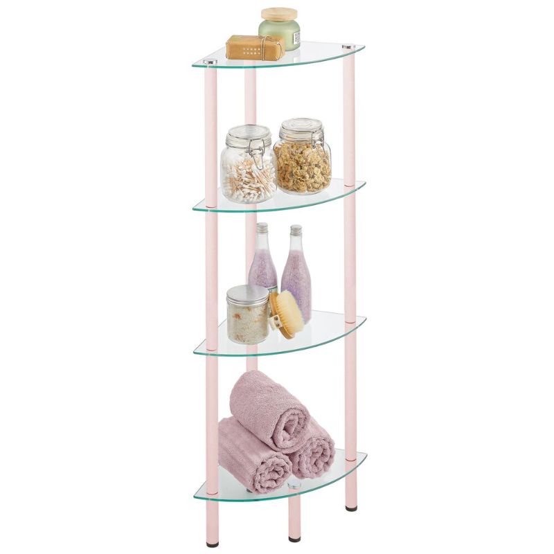 Photo 1 of 4 Tier Glass + Metal Storage Shelf in Pink/Clear, 11.75" X 11.75" X 40.5", by MDesign
