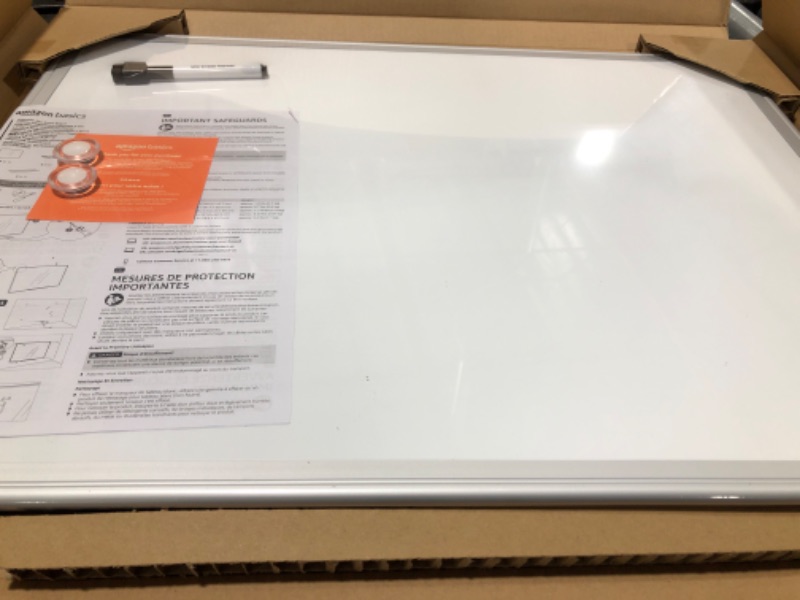 Photo 2 of Amazon Basics Magnetic Dry Erase White Board, 24 x 18-Inch Whiteboard - Silver Aluminium Frame 18"x24" Magnetic, Aluminum Frame