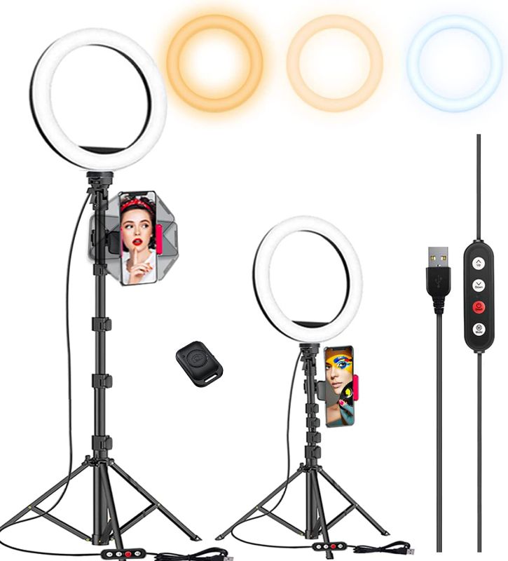 Photo 1 of 10.2" Selfie Ring Light with 65" Adjustable Tripod Stand & Phone Holder for Live Stream/Makeup, Upgraded Dimmable LED Ringlight for Tiktok/YouTube/Zoom Meeting/Photography