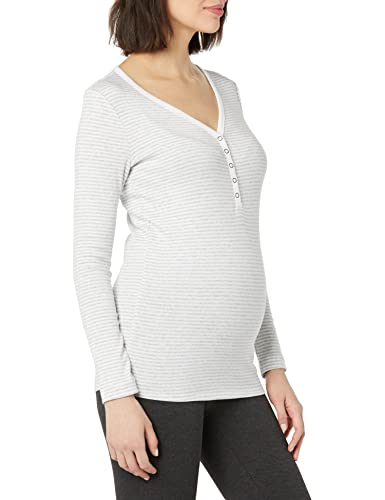 Photo 1 of Amazon Essentials Women's Nursing Slim-Fit Henley Shirt, White/Grey Heather, Mini Stripe, Large
