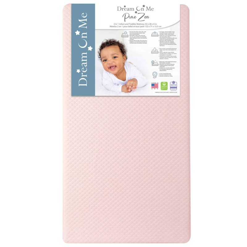 Photo 1 of Dream On Me Pure Zen Crib and Toddler Mattress in White/Pink
