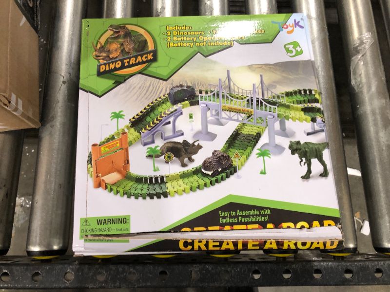 Photo 3 of Dinosaur Toys,Create A Dinosaur World Road Race,Flexible Track Playset and 2 pcs Cool Dinosaur car for 3 4 5 6 Year & Up Old boy Girls Best Gift Green