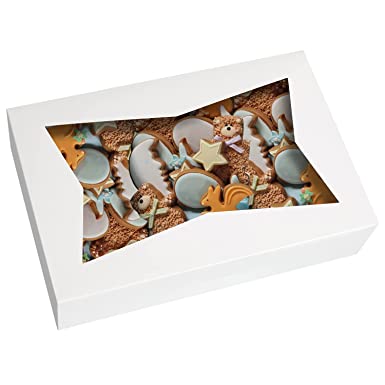 Photo 1 of 15-Pack White Pastry Bakery Box 12x8x3inch,Large Donuts,Muffins,Cookies Boxes with PVC Window - Auto-Pop up Nature Craft Paper Box Container,Pack of 15 (White, 15)
