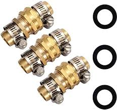 Photo 1 of 3Sets Brass Garden Hose Mender End Repair Kit Water Hose End Mender with Stainless Steel Clamp,Female and Male Hose Connector (3/4)
