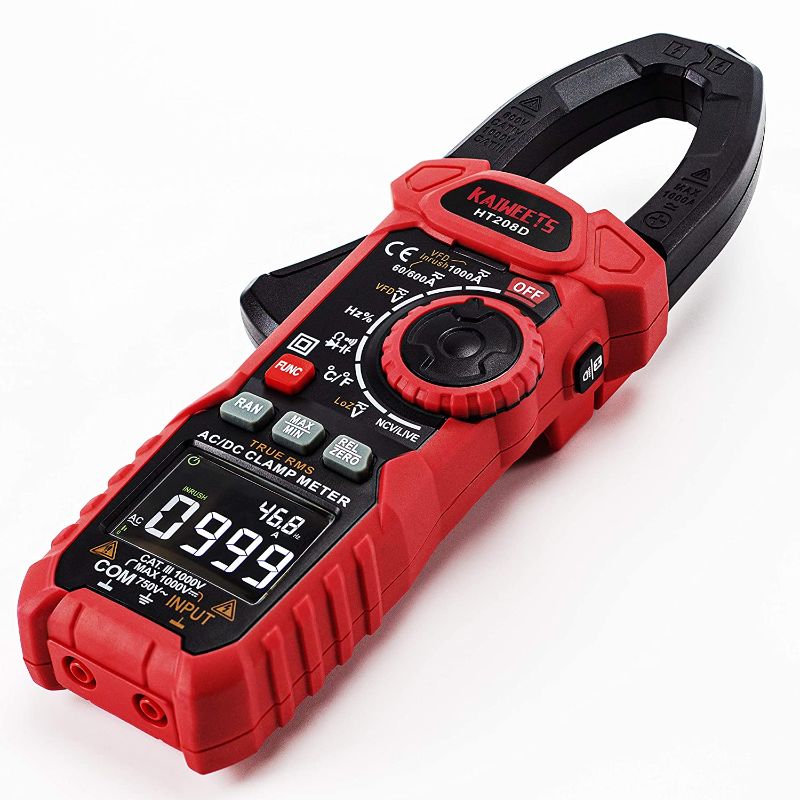 Photo 1 of KAIWEETS HT208D Inrush Clamp Meter 1000A True RMS AC/DC Current Amp Meter, VFD, LOZ Mode, 6000 Counts, Measures Current Voltage Temperature Capacitance Resistance Diodes Continuity Duty-Cycle
