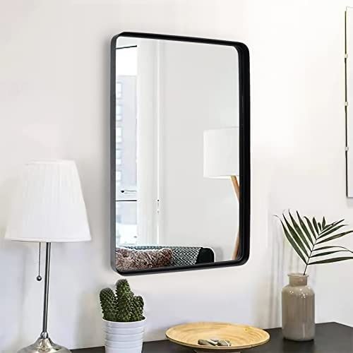 Photo 1 of Bathrooms (22"x30"), Large Rectangle Mirror with Brushed Glass Panel, Modern Home Entryway Decor Mirror with Corner Deep Design, Hangs Horizontal or Vertical