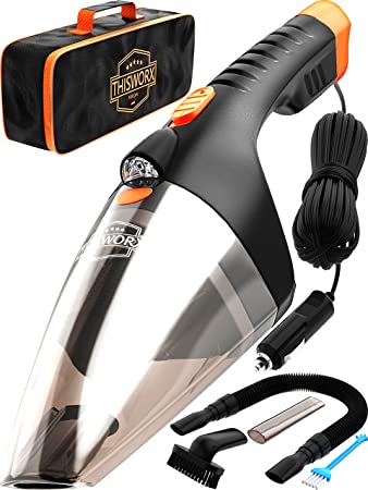 Photo 2 of ThisWorx Car Vacuum Cleaner - LED Light, Portable, High Power Handheld Vacuums w/ 3 Attachments, 16 Ft Cord & Bag - 12v, Auto Accessories Kit for Interior Detailing - Black