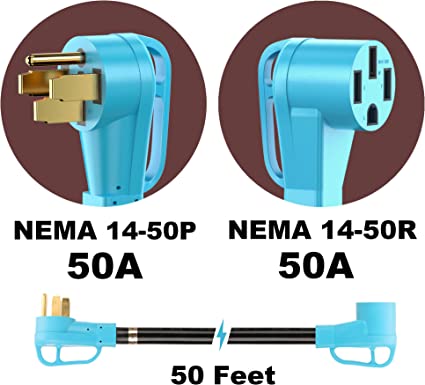 Photo 2 of CircleCord ETL Listed 50 Amp 50 Feet RV/EV Extension Cord, Heavy Duty 6/3+8/1 Gauge STW Wire with Cord Organizer and Storage Bag, NEMA 14-50P Plug Suit for EV Charging and RV Trailer Campers