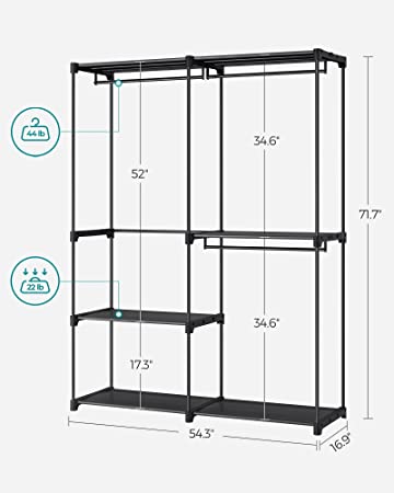 Photo 3 of  Clothes Rack, Closet Racks for Hanging Clothes, Clothes Wardrobe with 3 Hanging Rods and Shelves,
 16.9 x 54.3 x 71.7 Inches