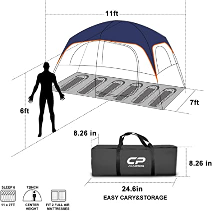 Photo 3 of  Tent-6-Person-Camping-Tent.
 Waterproof Windproof Family Tent with Top Rainfly, 
4 Large Mesh Windows, Double Layer, Easy Set Up, Portable with Carry Bag