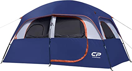 Photo 1 of  Tent-6-Person-Camping-Tent.
 Waterproof Windproof Family Tent with Top Rainfly, 
4 Large Mesh Windows, Double Layer, Easy Set Up, Portable with Carry Bag