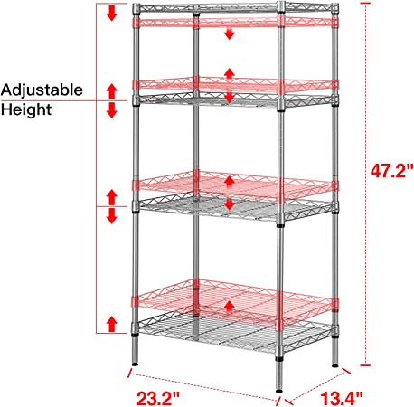 Photo 1 of  4 Tier Adjustable Storage Shelf Metal Storage Rack Wire Shelving Unit 530Lbs Capacity 
SIZE 23.6" L x 14" W x 47.2" H 