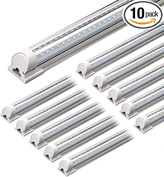 Photo 1 of Barrina LED Shop Light, 4FT 40W 5000LM 5000K, Daylight White, V Shape, Clear Cover, Hight Output, Linkable Shop Lights, T8 LED Tube Lights, LED Garage Light 4 Foot with Plug         ********* (Pack of 6 ) *******