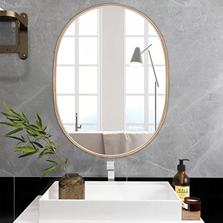 Photo 1 of YOSHOOT Gold Oval Bathroom Mirror 30”x22”, Circle Arch Mirror, Metal Frame Mirror for Bathroom Entryway Living Room, Hangs Vertical or Horizontal