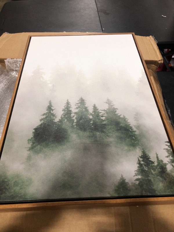 Photo 2 of 3 Piece Canvas Wall Art for Living Room - Misty Forests of Evergreen Coniferous Trees - Modern Home Decor Stretched and Framed Ready to Hang - 16"x24"x3 Panels -Missing hangars on 1 panel.
