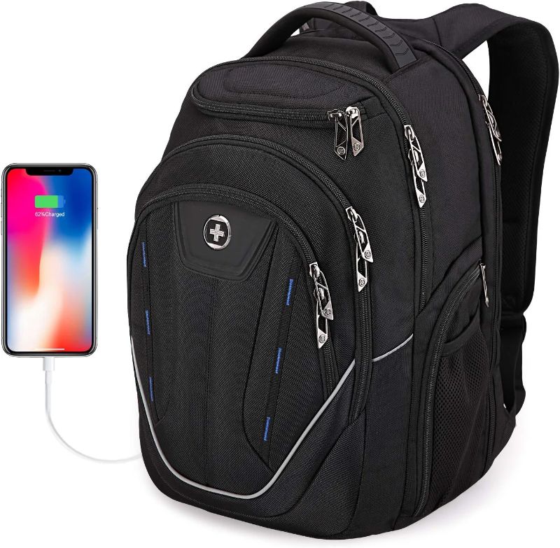 Photo 1 of SwissDigital Terabyte TSA-Friendly Water-Resistant Large Backpack, Business Laptop Backpack for Men with USB Charging Port/RFID Protection Big School Bookbag Fits up to 15.6" Travel Laptop Backpack