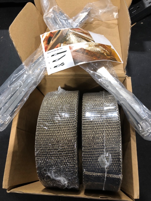 Photo 1 of 2 Roll 2" x 50' Titanium Exhaust Heat Wrap Roll for Motorcycle Fiberglass Heat Shield Tape with Stainless Ties