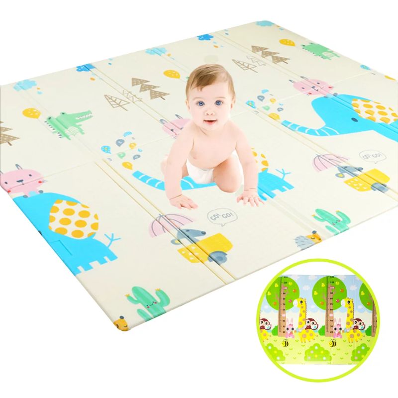 Photo 1 of Blublu Park Baby Crawling Mat, Folding Waterproof Portable Toddlers Non-Toxic Foam Playmat, Blue Elephant
