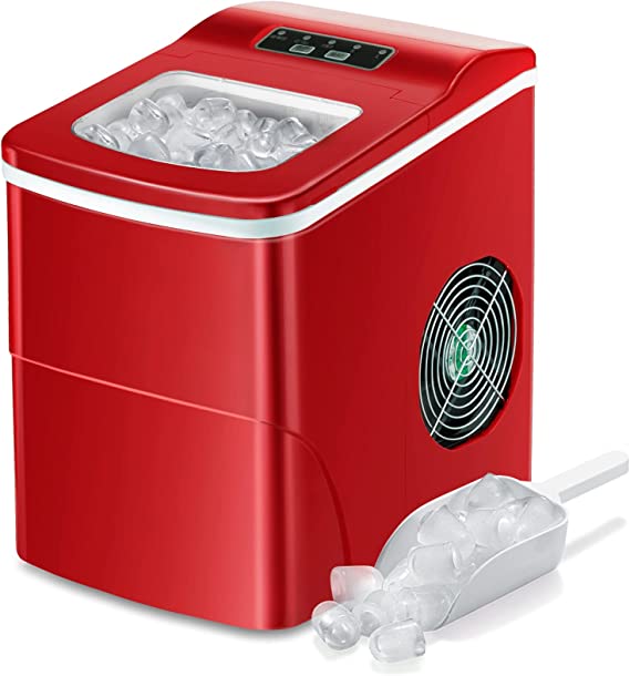 Photo 1 of AGLUCKY Counter top Ice Maker Machine,Compact Automatic Ice Maker,9 Cubes Ready in 6-8 Minutes,Portable Ice Cube Maker with Scoop and Basket,Perfect for Home/Kitchen/Office/Bar (Red)
