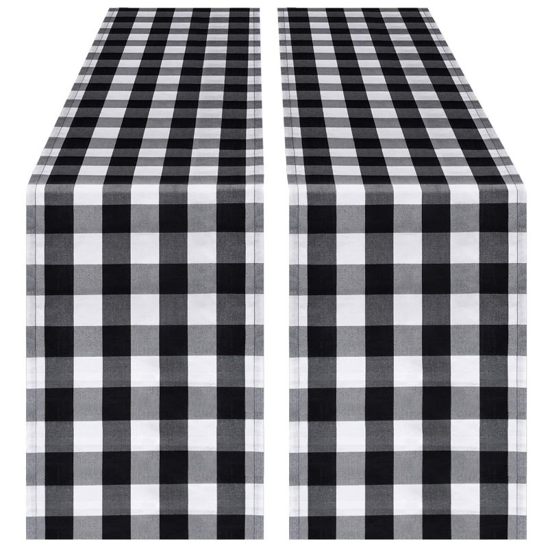 Photo 1 of  14 x 108 inch Buffalo Plaid Table Runners Polyester Cotton  2 Pack Black and White 