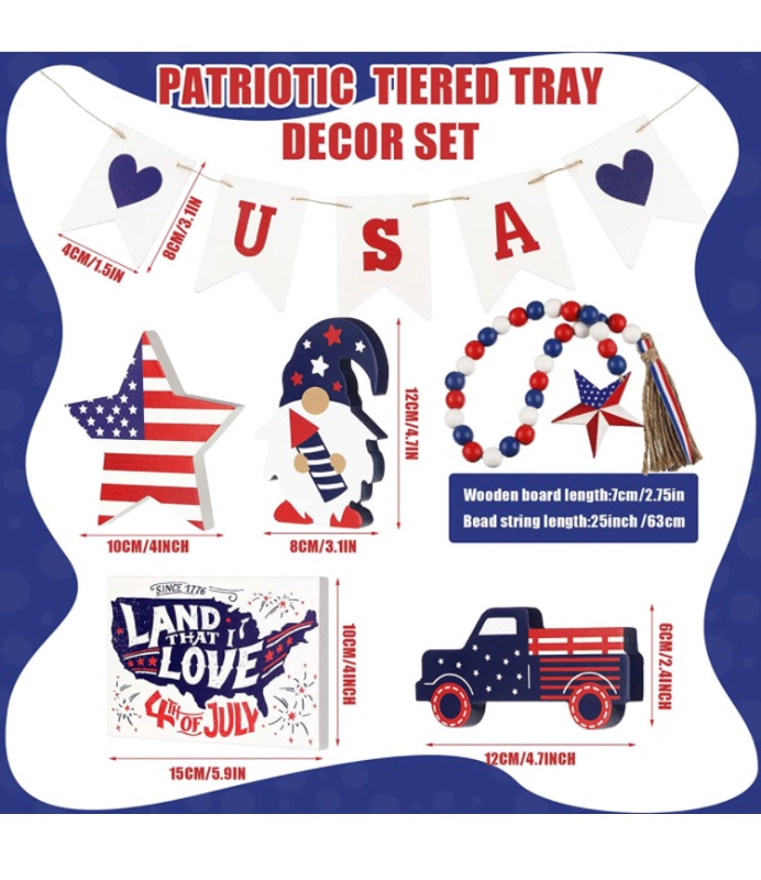 Photo 1 of 10 Pcs Patriotic Tiered Tray Decor Bundle 4th of July Wood Signs Independence 