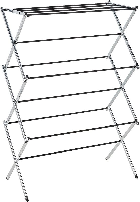 Photo 1 of Amazon Basics Foldable Laundry Rack for Air Drying Clothing - 41.8" x 29.5" x 14.5", Chrome
